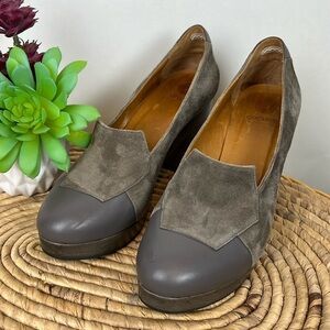 Coclico Platform Heel Wood Block Heel Suede Gray 36